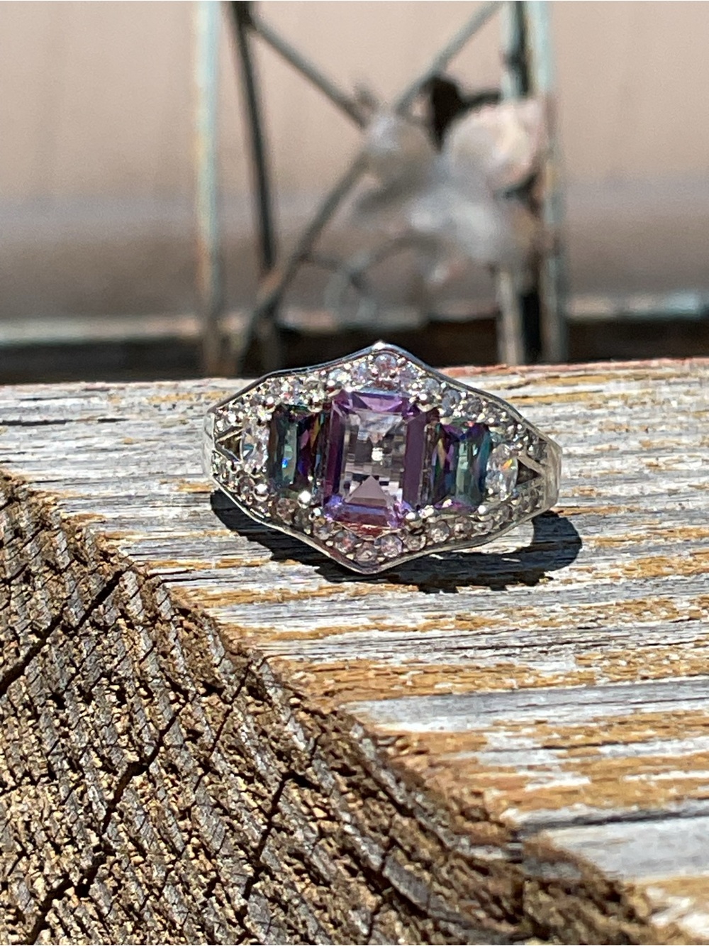 Amethyst and Glass Silver Ring 6